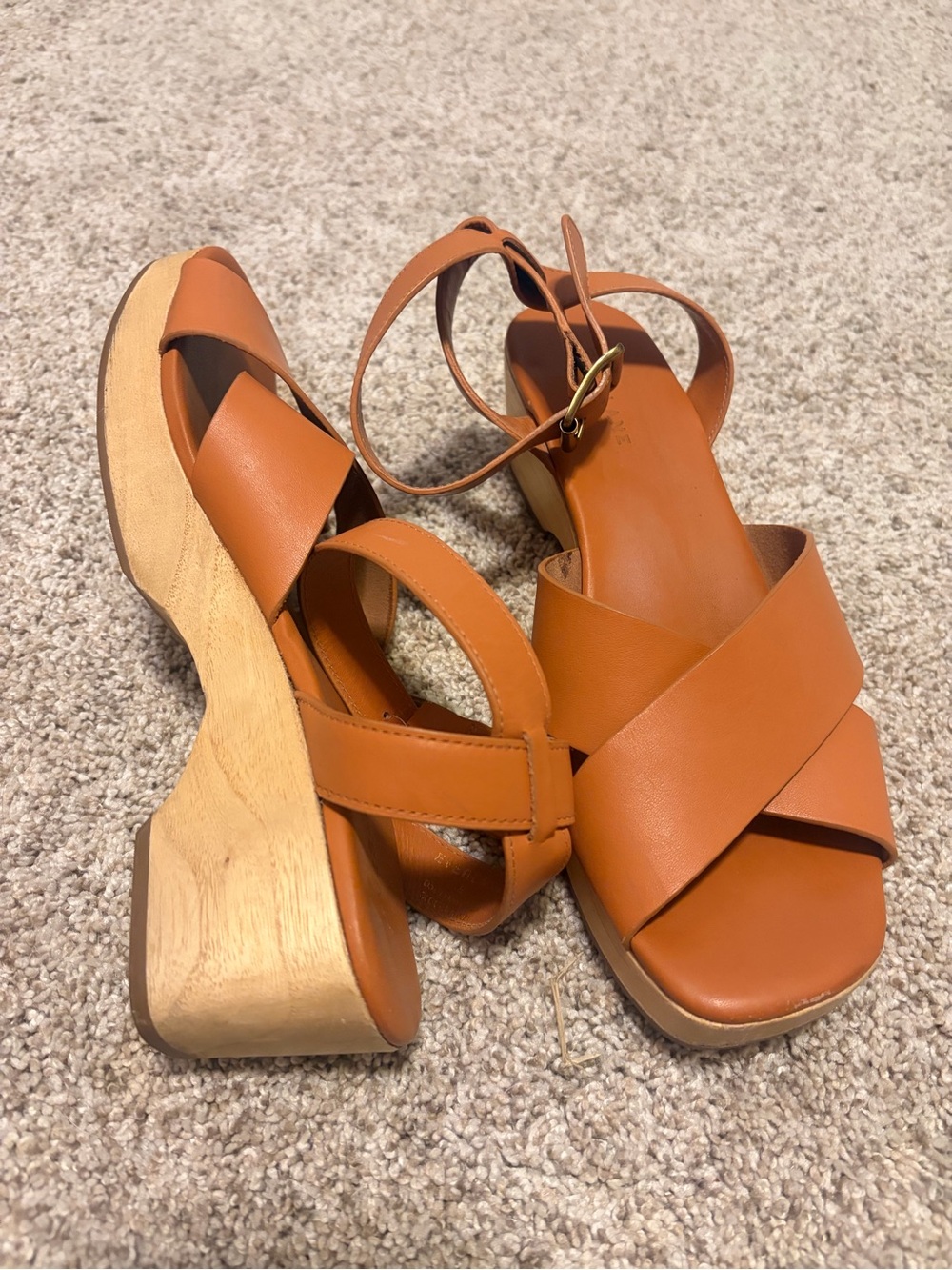 Everlane Women’s Leather Wooden Clog Sandals with Ankle Strap Sz 9